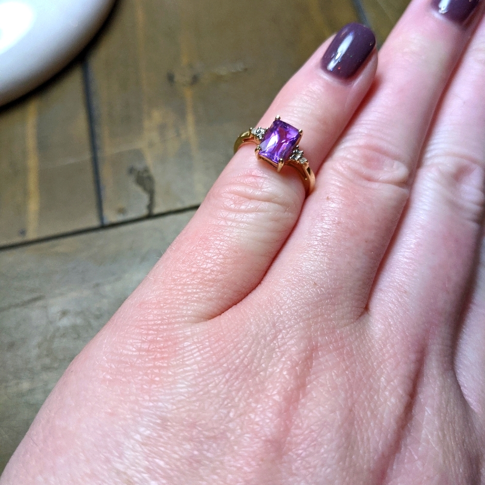 Emerald Cut Amethyst w/Diamonds - Picture 1 of 5